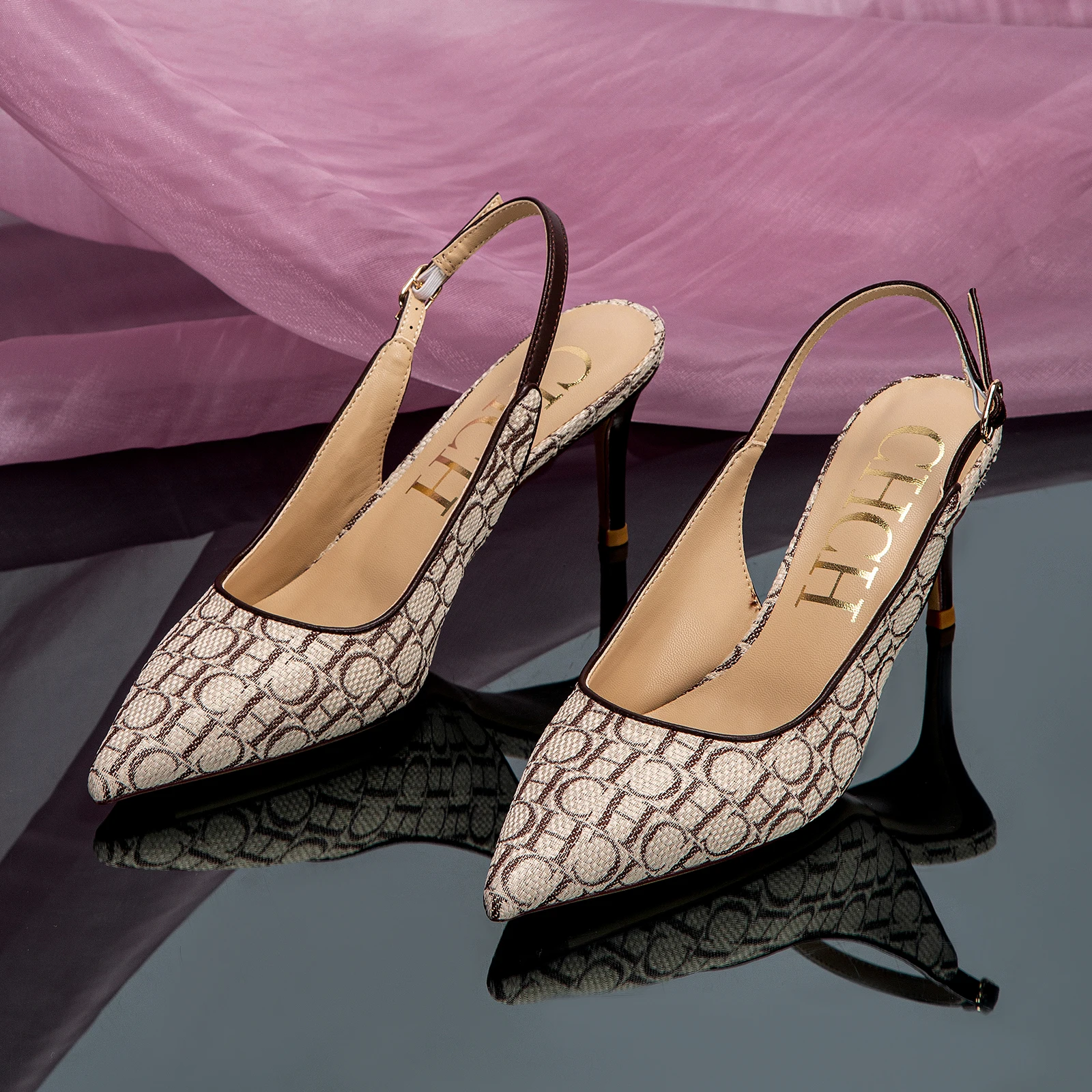 صنادل نسائية بكعب عالٍ 7 سم من CHCH بكعب عالٍ وحزا...