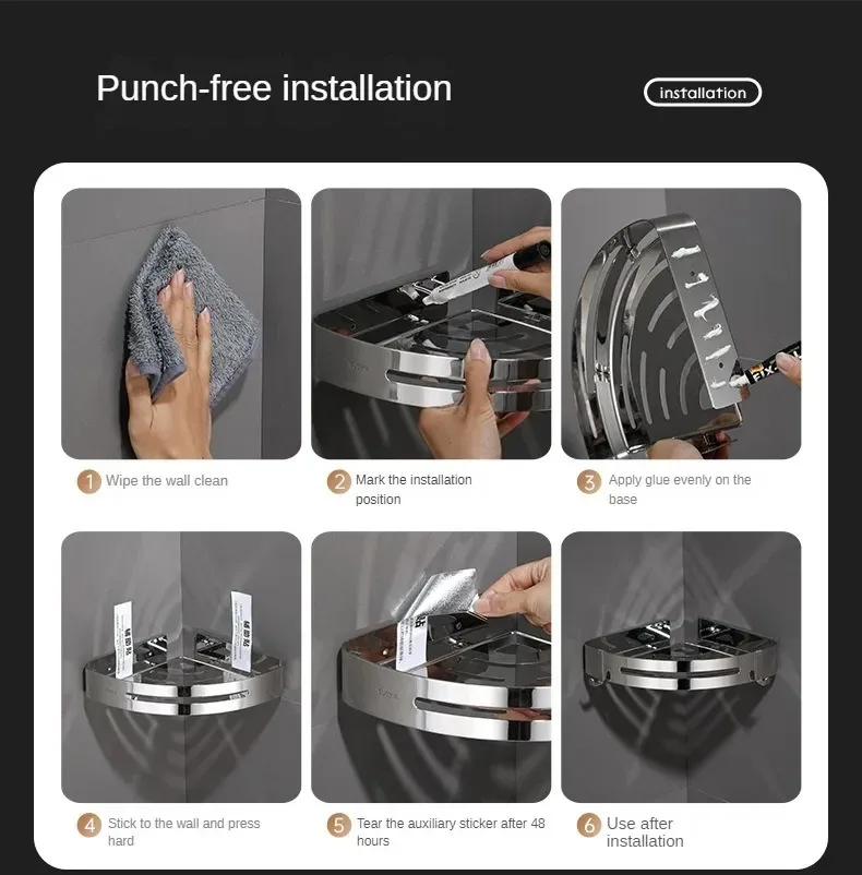 Bathroom Shelf Kitchen Storage Organizer Aluminum Alloy Shampoo Rack Shower Shelf Bathroom Accessories No Drill Shelf 5
