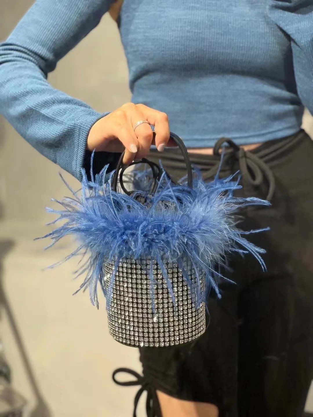 Borsa a secchiello per capelli di struzzo alla moda Borsa da donna