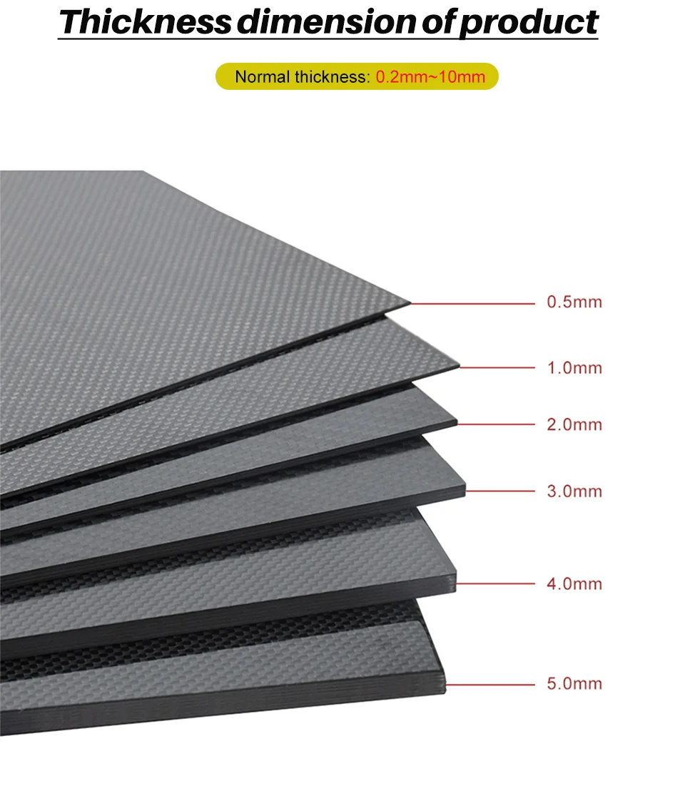 Placa de fibra de carbono Real para RC, 400x200mm, 0,5mm, 1mm, 1,5mm, 2mm,  3mm, 4mm, 5mm de espesor, Material compuesto de dureza