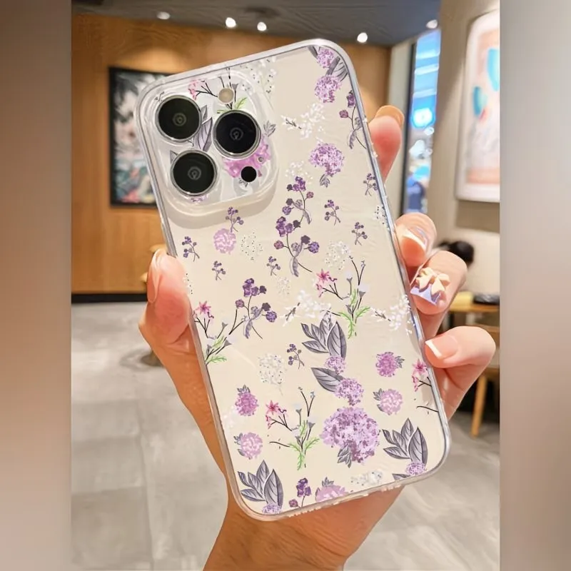 Elegant Purple Floral Transparent Soft TPU Phone Case Cover