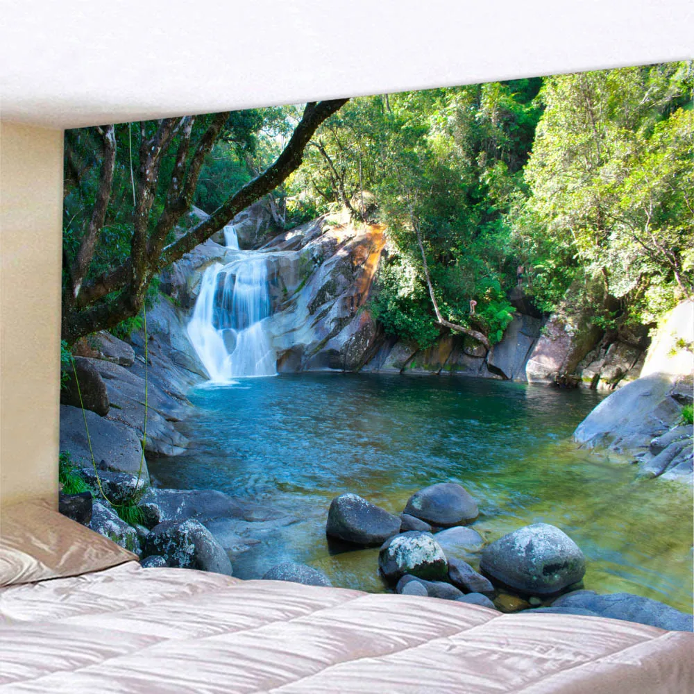 Forest waterfall tapestry fantasy landscape wall hanging Bohemian home decoration art wall cloth picnic mat bed sheet
