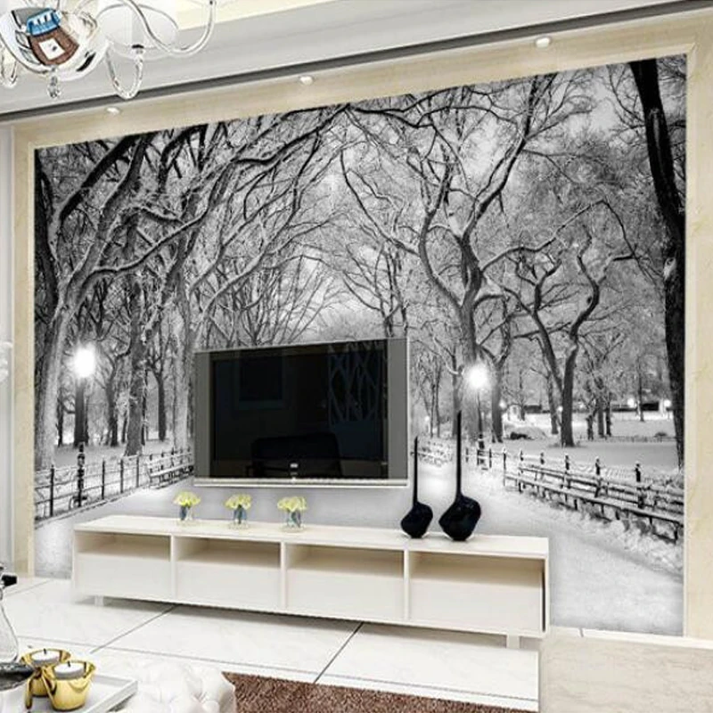 

Custom Any Size Wallpaper 3D Tree Forest Road Winter Snowy Mural Living Room Bedroom TV BackDrop Wall Creative House Renovation
