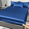 1 Simple Modern Satin Solid Color Fitted Sheet, Solid Color Ice Silk Bedspread For Bedroom, Bedding (Excluding Pillowcases) 2