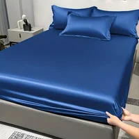 1 Simple Modern Satin Solid Color Fitted Sheet, Solid Color Ice Silk Bedspread For Bedroom, Bedding (Excluding Pillowcases) 2