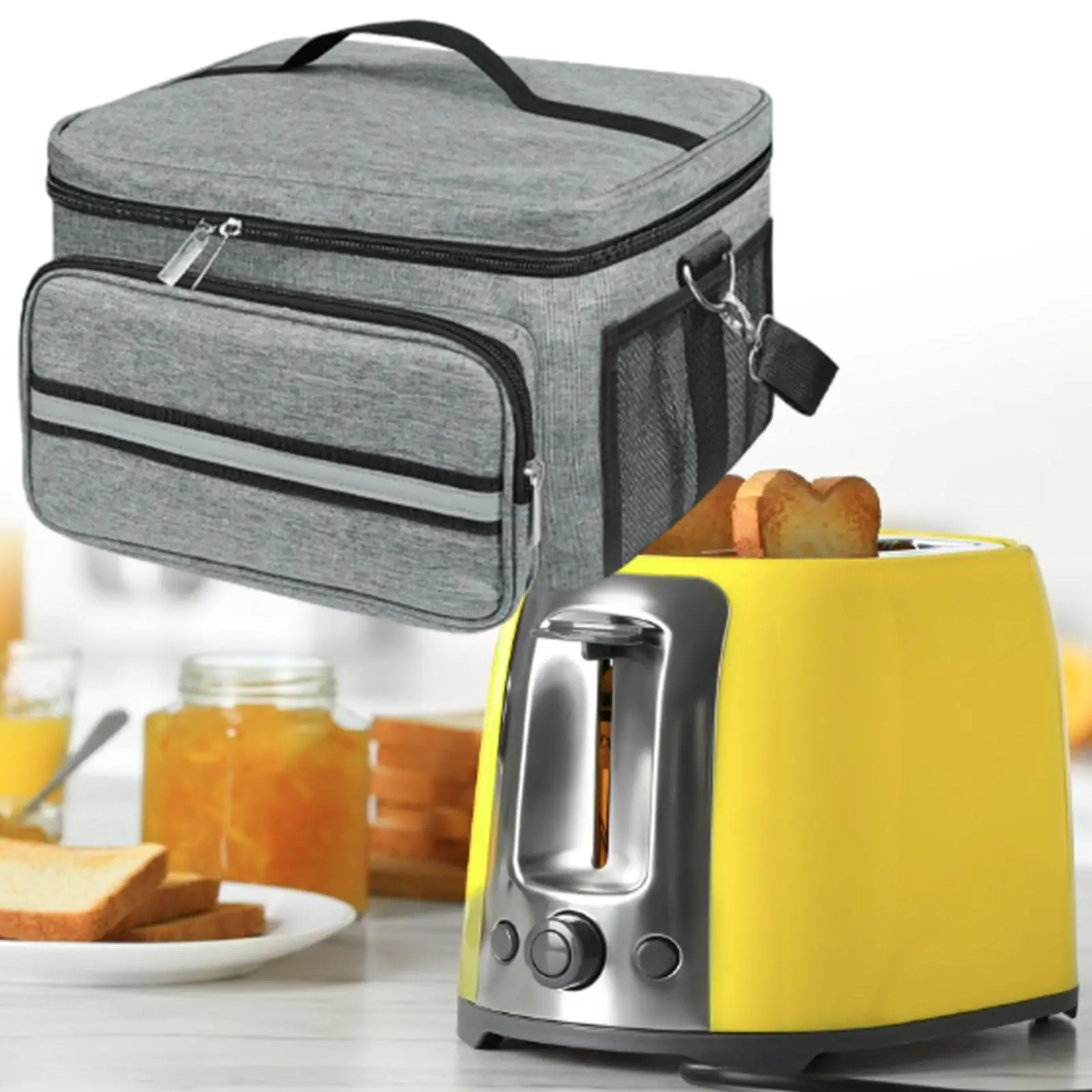 Toaster Cover with Base Toaster Portable Storage Bag with Shoulder Strap Zippers Protective Cover Toaster Storage Bag 3