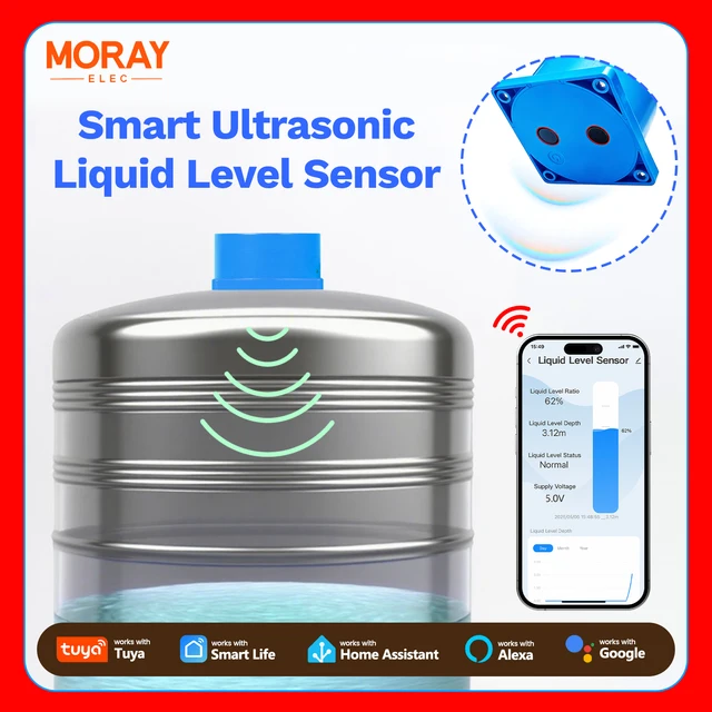 โมเรย์ ME201W แอป Tuya Smartlife ควบคุมระดับน้ำในถังแบบไร้สายผ่าน WiFi พร้อมเซ็นเซอร์วัดระดับของเหลวอัจฉริยะด้วยคลื่นอัลตราโซนิก 1