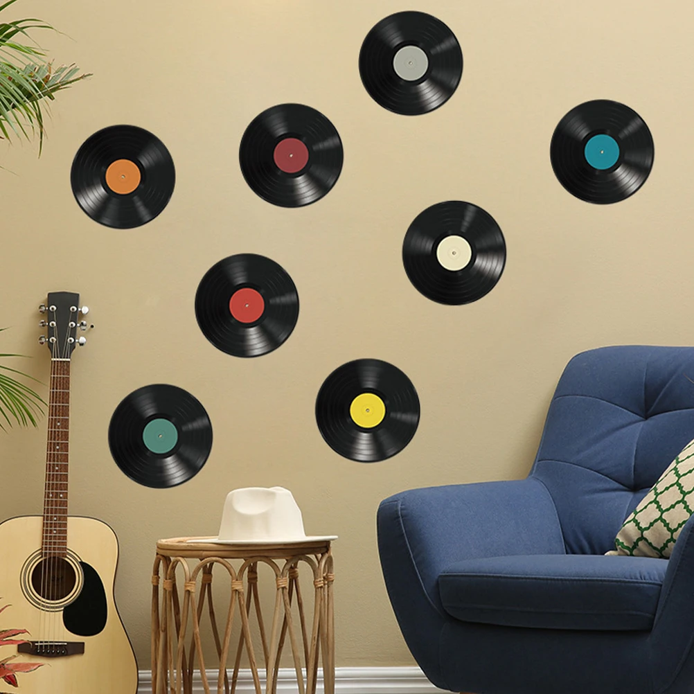 16 Pcs Record Stickers Retro Wall Decor Vinyl Disco Party Signs Aesthetic Home Adornments Household Decors Wall