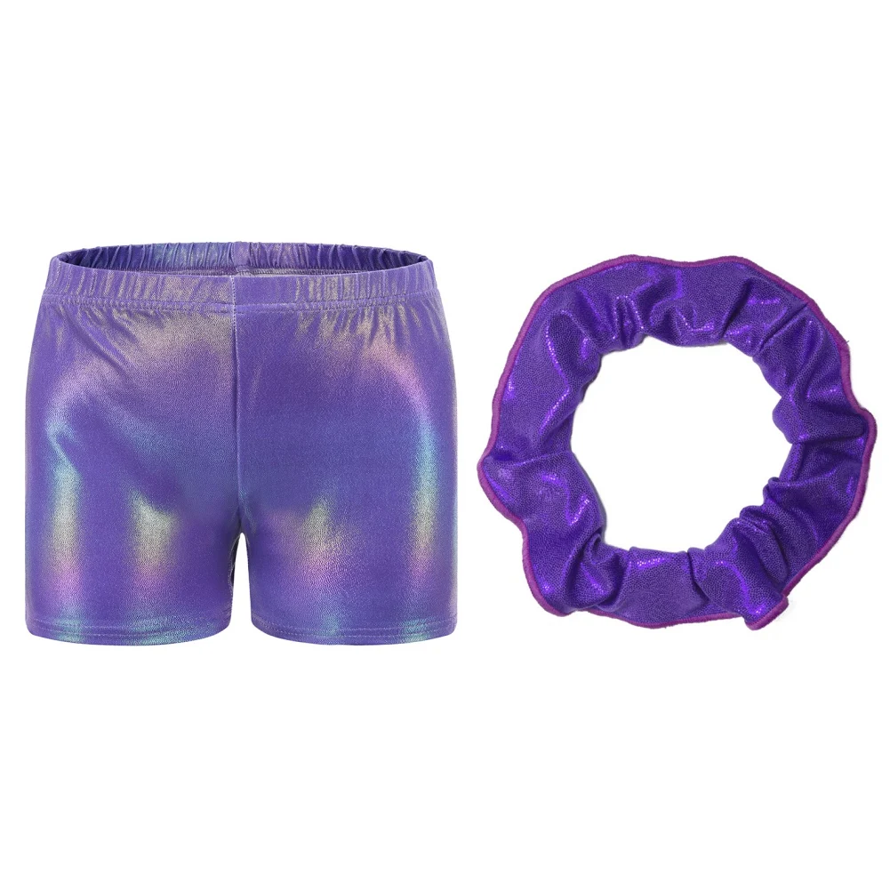 Girls Gymnastics Shorts Elastic Ballerina Short Leotard Pants Hairband Kids Girls Performance Dancing Bottom Leggings