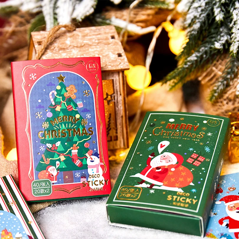 

40 шт Рождественские Наклейки Автоколлаж Наклейки Эстетический Ноэль Канцелярские Скрапбукинг Natale Поставки Pegatinas Наклейки Для Детей