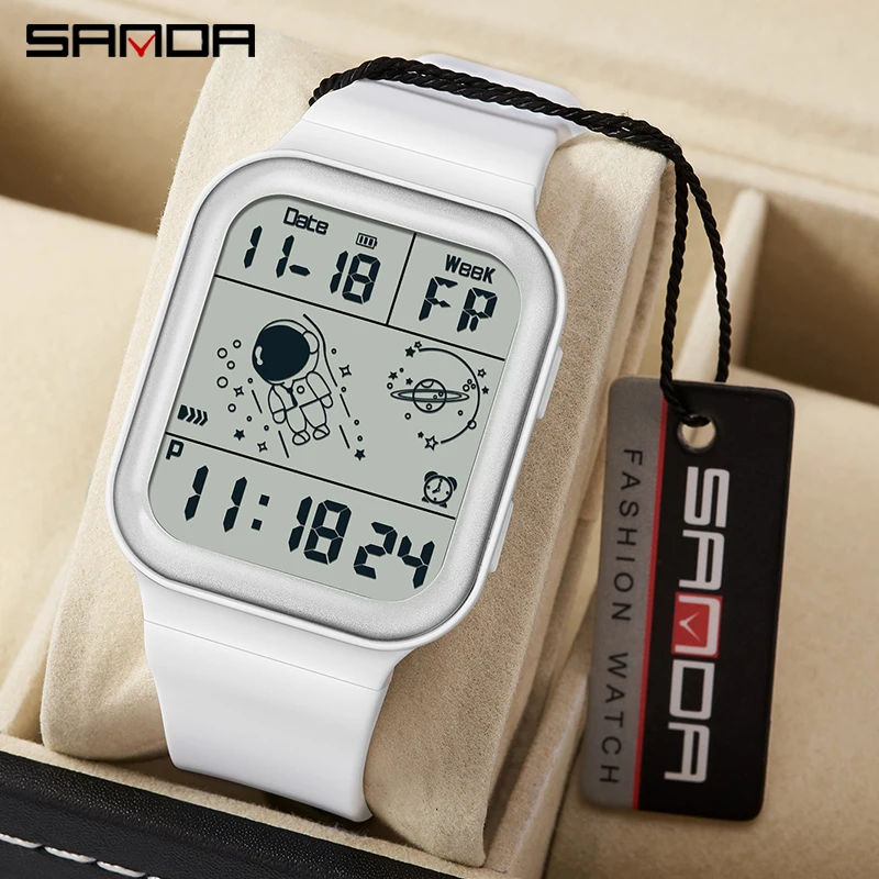 

SANDA New Men's Watch 50m Waterproof Big Screen Square Ladies Multifunction Chronograph LED Display Outdoor Sports Men's Watch