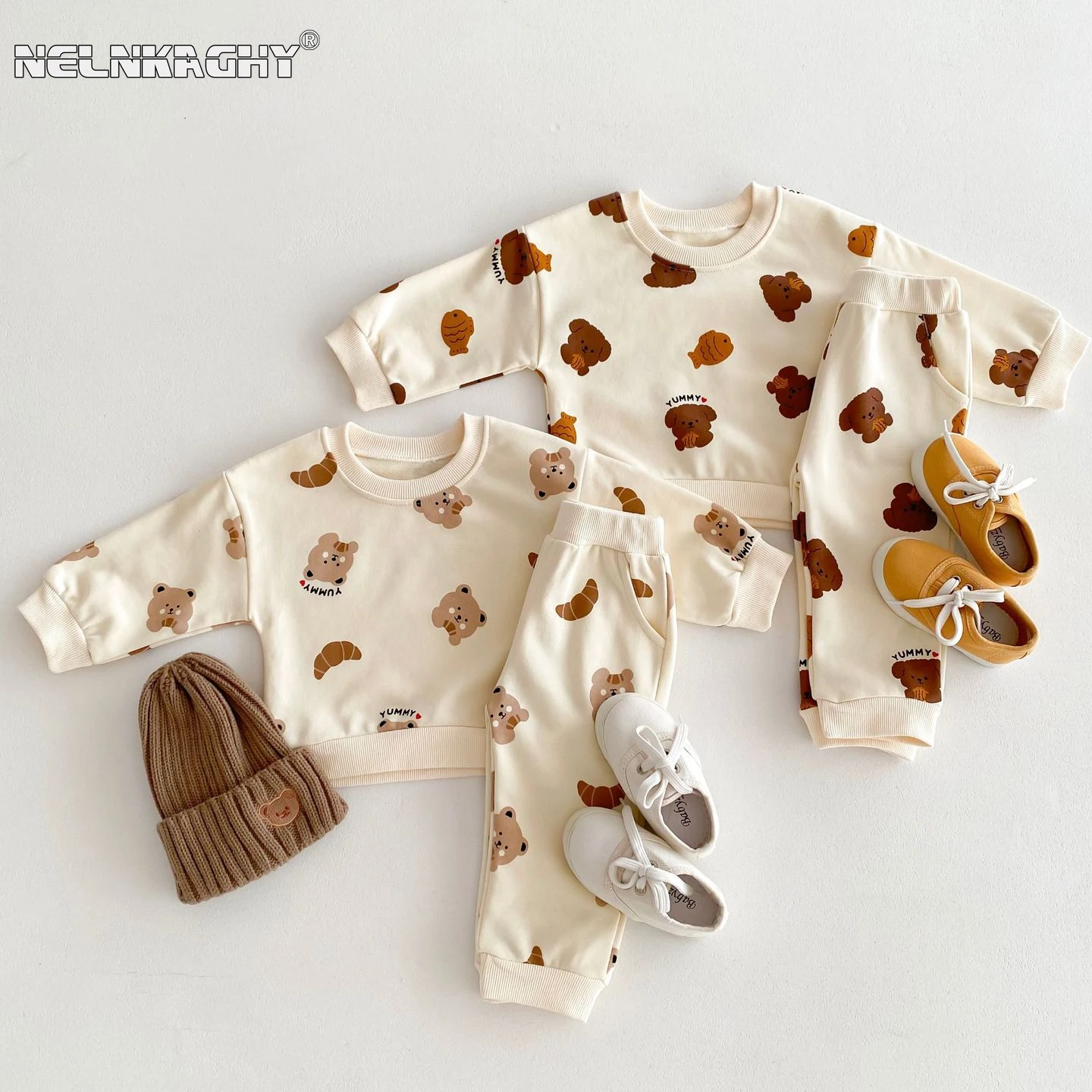 

2024 Spring New in Kids Baby Boys Girls Cute Clothes Children Cartoon Bear Top + Pants Toddler Set 2pcs 3M-4Y