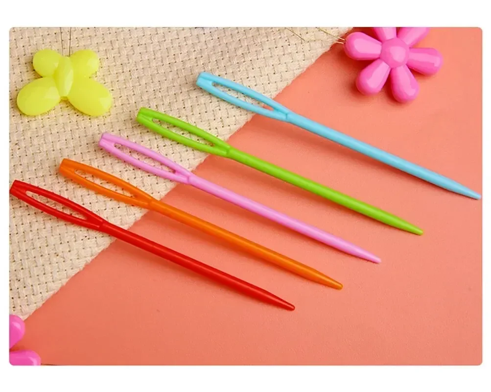 Knitting Needles 10/30 PCs Mixed Color 7/9/15cm Plastic Crochet Hooks Wool Yarn Needle Children DIY Sweater Weaving Tools