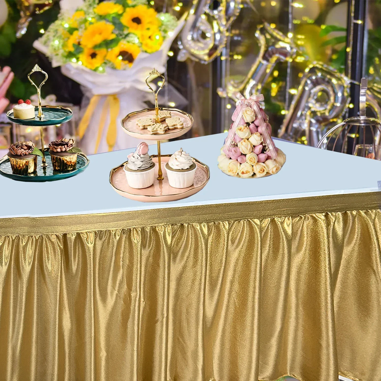 Light Gold Sequin Table Skirt Tablecloth Glitter Sparkly Shimmer Rectangle Table Covers for Birthday Party Event Wedding Decor table skirt
