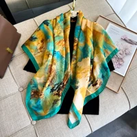 110*110 Abstract Twill Square Silk Scarf for Women Design Stoles Hijab Print Wraps Lady Headband Shawl Bandana 2024 New Foulard 6