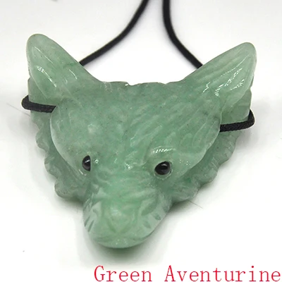 Wolf Head Pendant Natural Gemstone Green Aventurine Healing Crystal Necklace 
