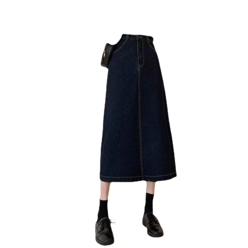 Hot selling Spring And Autumn New Large Loose Denim Girl Mid Length Wrapped Hip High Waist Split Half Dress