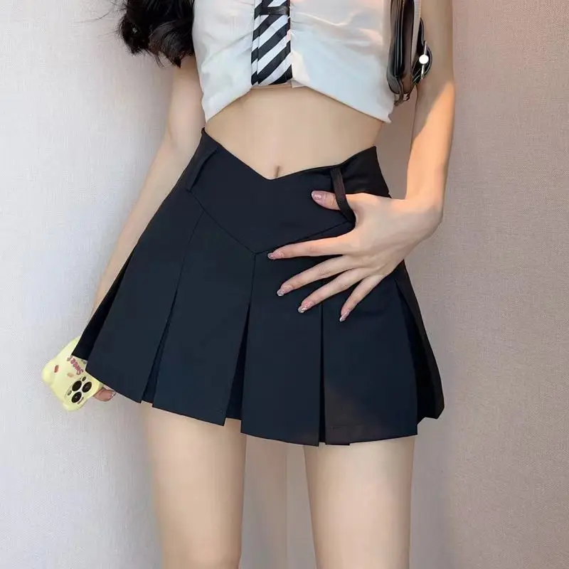 Pleated Skirt with Shorts Women Sexy High Waist Irregular White Black A-line Gyaru Tennis extreme Mini Skirt School