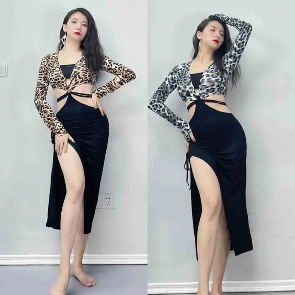 

Belly Dance Training Suit 2022 New Autumn and Winter Long Sleeve Sexy Leopard Dress bellydanceDress Costume Oriental Belly Dance