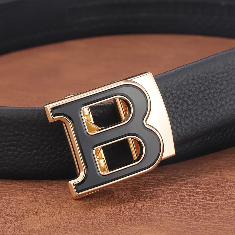 B Letter Automatic Buckle Designer Fashion Belt High Quality 3.5 cm Wide Formal Belt Black Youth Leather  Men Personality buckle