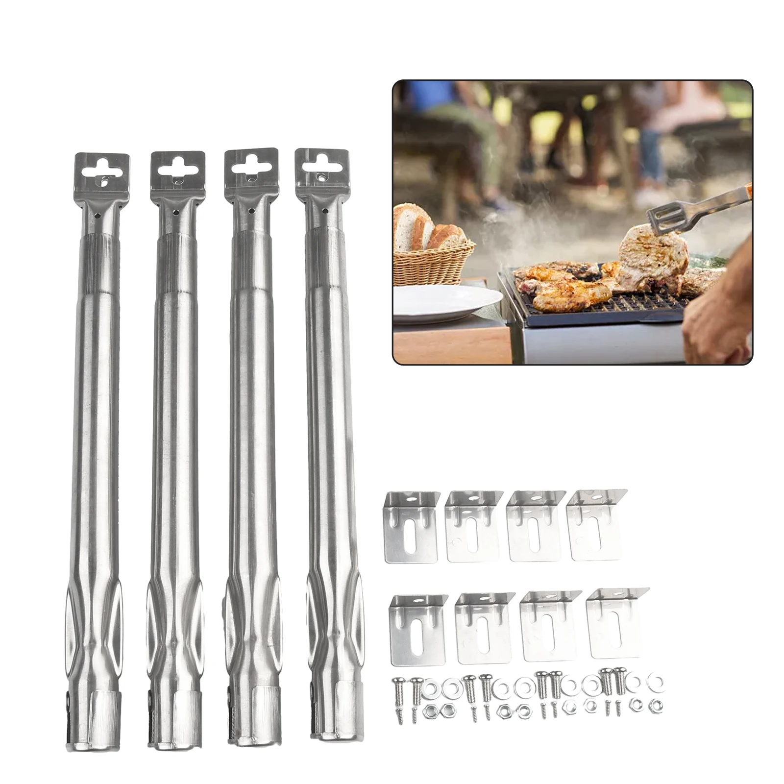4Pcs BBQ Universal Stainless Steel Burner Set For Gas Grill 35-42cm Hole 11mm Suitable For Gas Grills Grilling Replace Parts grill burner tubes gas burner nozzle kit
