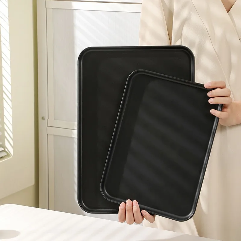 Black Rectangular Non-slip Serving Tray for Chinese Restaurant Fast Food Cake & Tea Service Commercial Durable Hotel Tableware 3