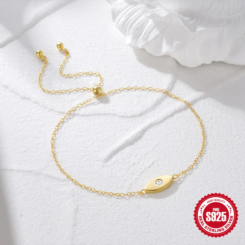 

QUKE 925 Sterling Silver Chain Bracelet Simple Oval Zircon Pendant Charm Bracelets For Lovers' Wedding Jewelry Gift
