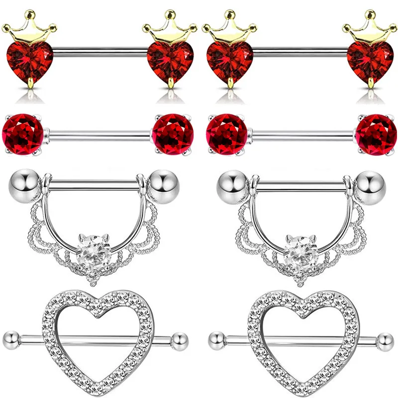Stainless Steel Crown Nipple Piercing Set Heart Nipple Jewelry Bulk Crystal Ring Lot Piercing Pezon Body Jewelry Pack piercing jewelry body piercing jewelry body jewelry