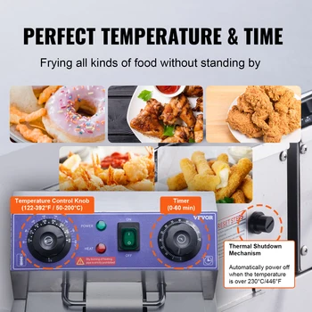 VEVOR  Electric Deep Fryer w/Dual Removable Tanks 12L 5000W Commercial Countertop  Fryer for Chicken French Fries Frying Chips 4