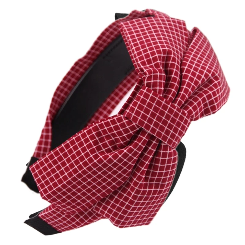 

Womens Vintage Wide Hair Hoop Big Bowknot Striped Plaid Polka Dot Headband Solid
