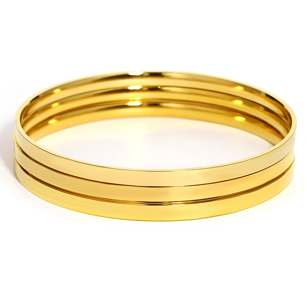 3Pcs/set Glossy Bangle Bracelet Stainless Steel Plain Hoop Bracelet for Women Jewelry Minimalist Style Cuff Waterproof Jewelry 4