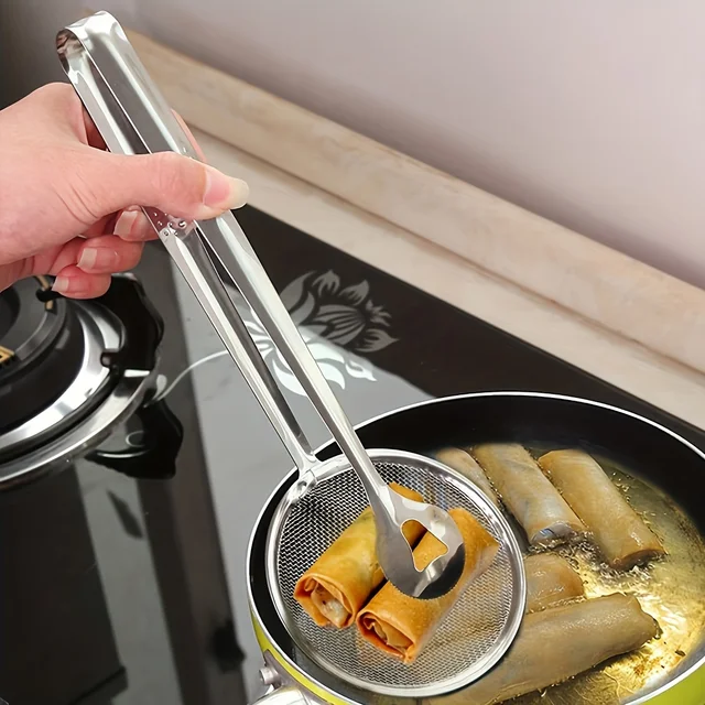 Stainless Steel Frying Food Strainer Spoon - High-Temperature Resistant Kitchen Tongs for Easy Oil Drainage, Multi-Use Cooking