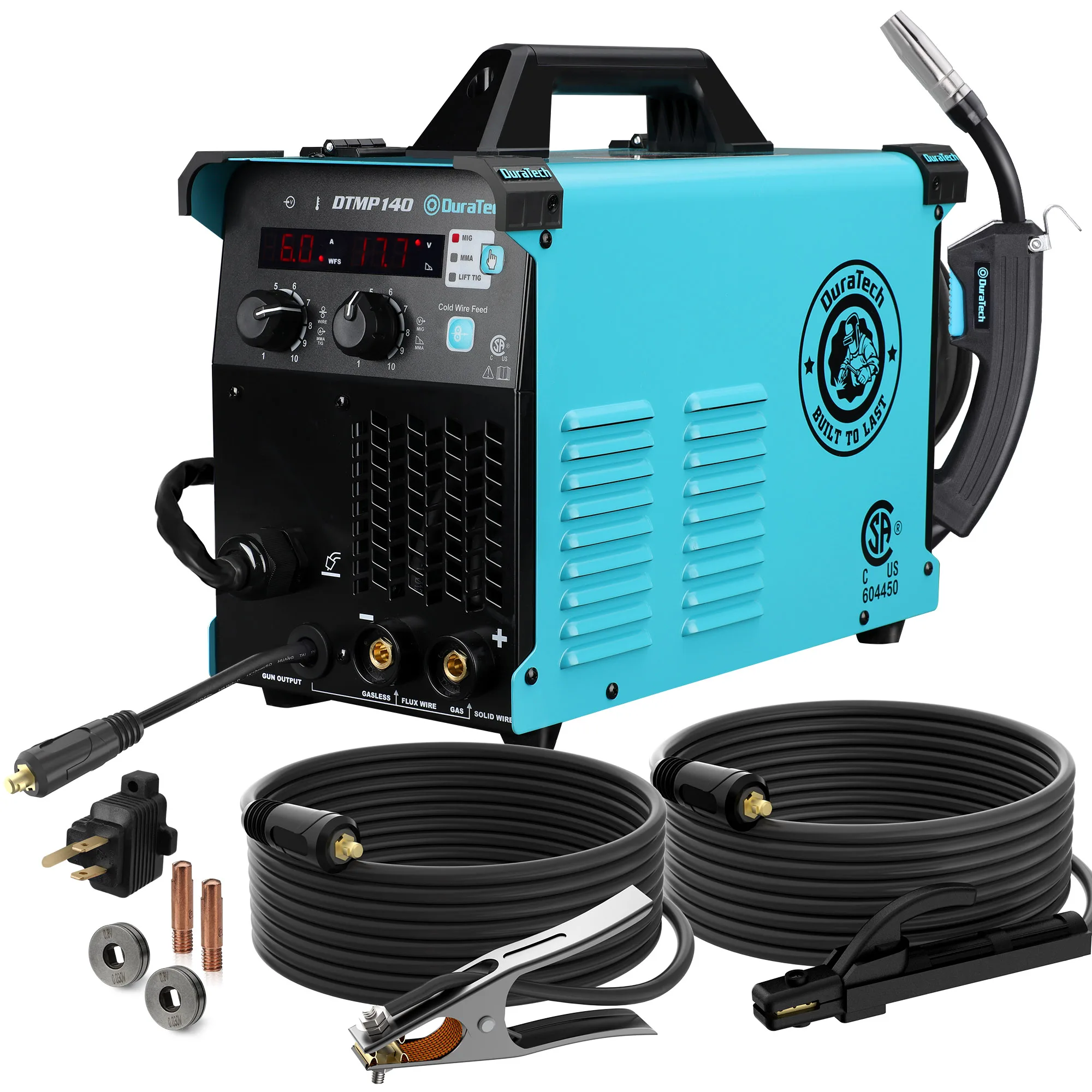 DURATECH 140Amp MIG Welder 120V Welding Machine Flux Core Gasless/Solid Core Gas Shielded/TIG/Stick 4-in-1 Welder Suitable