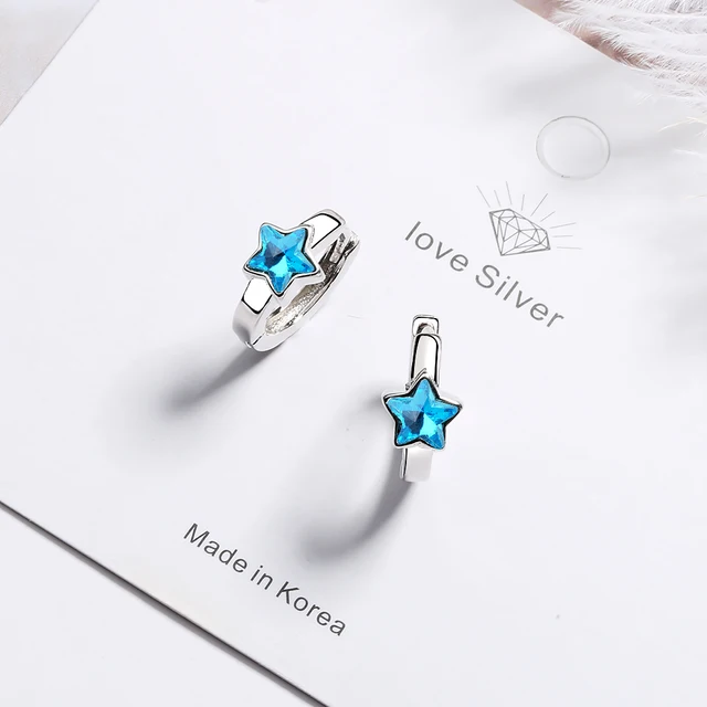 Pendientes Aro Huggie Plata 925 - Colgantes Estrella/Corazón Hipoalergénicos