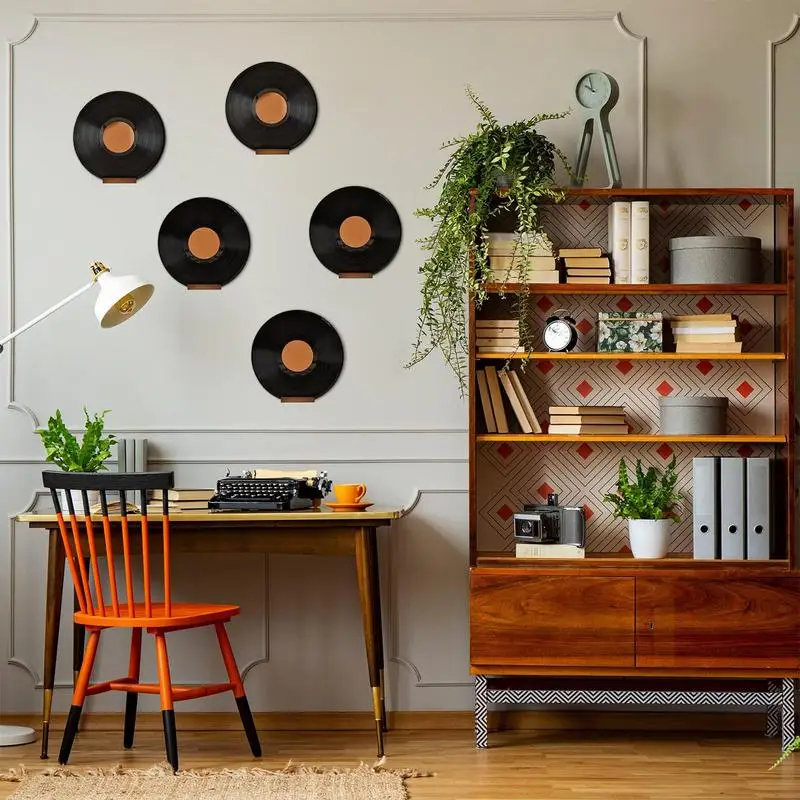 6Pcs Wood Vinyl Record Shelf Wall Mount Small Wall Record Holder Display Shelf Vinyl Record Shelves Record Album Display Holder 3