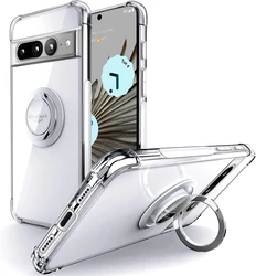 Shockproof Soft TPU Case with Ring Holder - Pixel 9 - 9 Pro (Silver Ring)