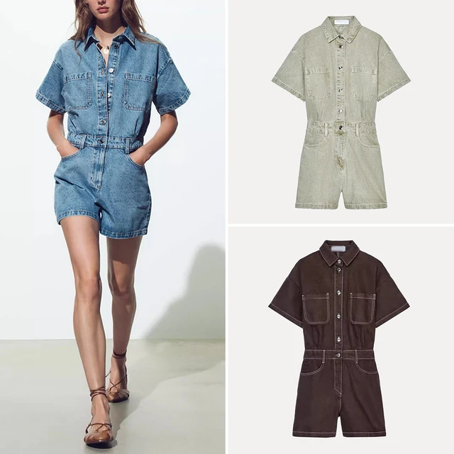 Z Women's Faion Commute ort Sve Denim Jumpsuit High Waist ort Length Polyester Fiber Summer New Arrival