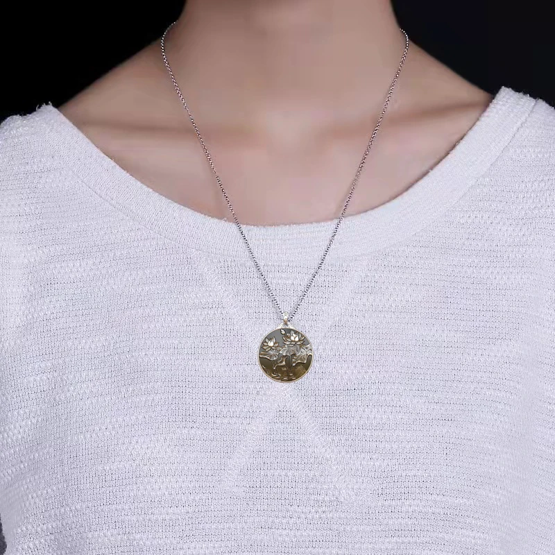 HX Solid Round Card Pendant Safety Buckle Pendant Female Lotus Lanyard Keychain Lotus Pod Silver Carp Men's Pendants pendant necklace,key chain charm