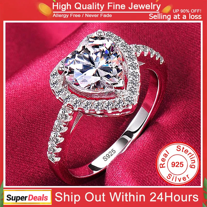 

YHAMNI With Certificate 100% 925 Sterling Silver Heart 5A Grade Zircon Diamant Engagement Wedding Band Ring for Women Jewelry