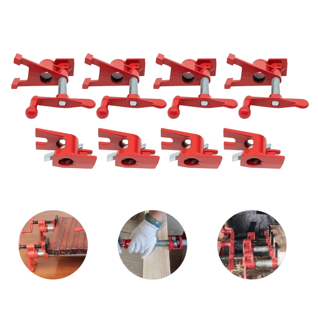Wood Gluing Pipe Clamp Set 4 Pack 3/4" Heavy Duty PRO Cast Iron Quick Release Bar Clamps Kit with Wide Base for Woodworking