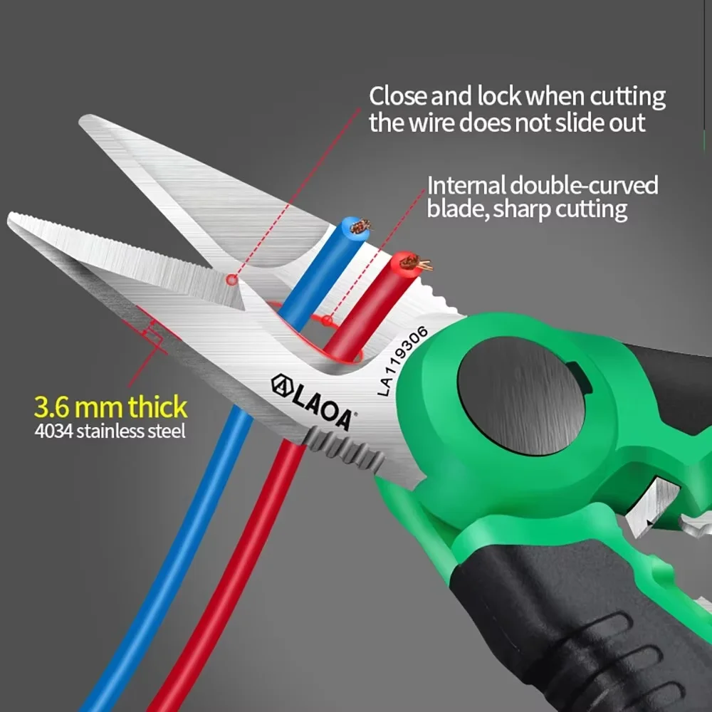 LAOA 6-Inch Multi-Purpose Stainless Steel Electrician's Scissors with Non-Slip Grips with Wire Stripping and Crimp Function 4