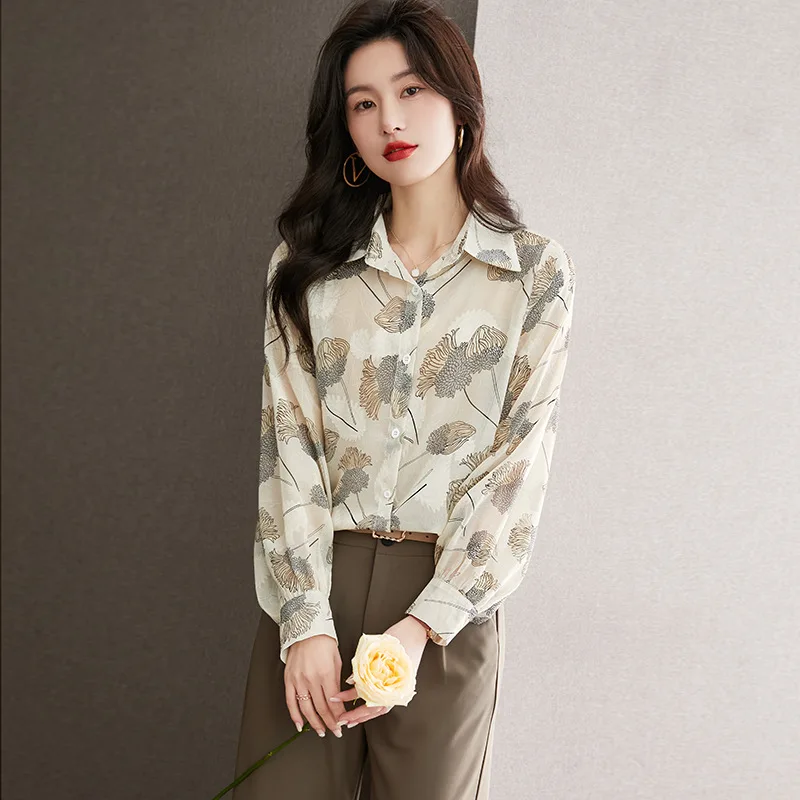 Light and Thin Luxury Women's Blouses French Style Korean Top Sheer Shirt Clothes Ladies High Quality Long Sleeve Shirts Female