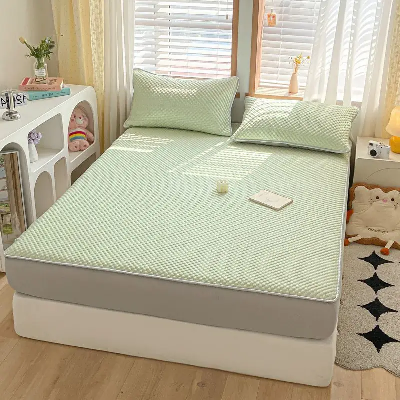 2025 new Class A solid color simple summer cool silk ice Doudou mat mattress fully enclosed and machine washable 3