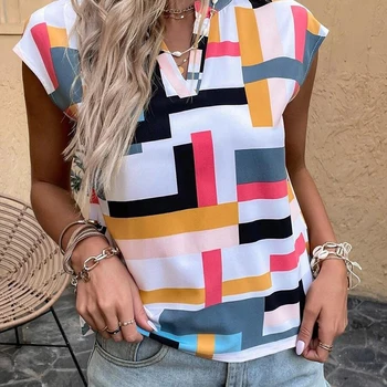 Women's Blouse Casual Short Sleevee Shirt Simple V Neck Tops Elegant Shirts And Blouses Deals Summer Youthful Woman Clothes 2024