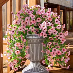 Elegant Hanging Artificial Flowers - Vibrant Outdoor Spring & Summer Decor for Porch, Garden, and Home (Pink)