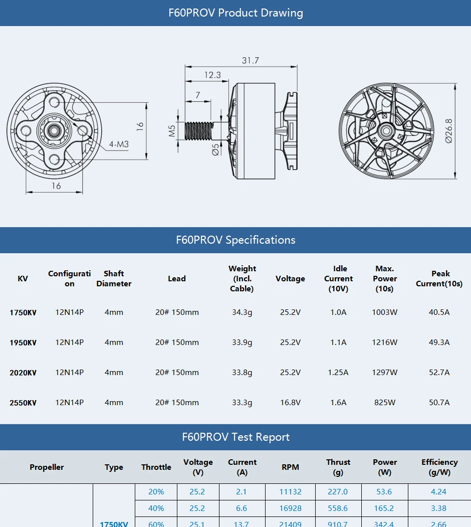 4pcs T-motor F60 PRO V - KV1750 KV