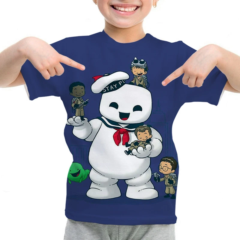 Cartoon Anime T-Shirt Ghostbusters Print Children's T-Shirts Summer Short Sleeve Boys Girls Tops Clothes Kids T Shirt 4-14 Years 5