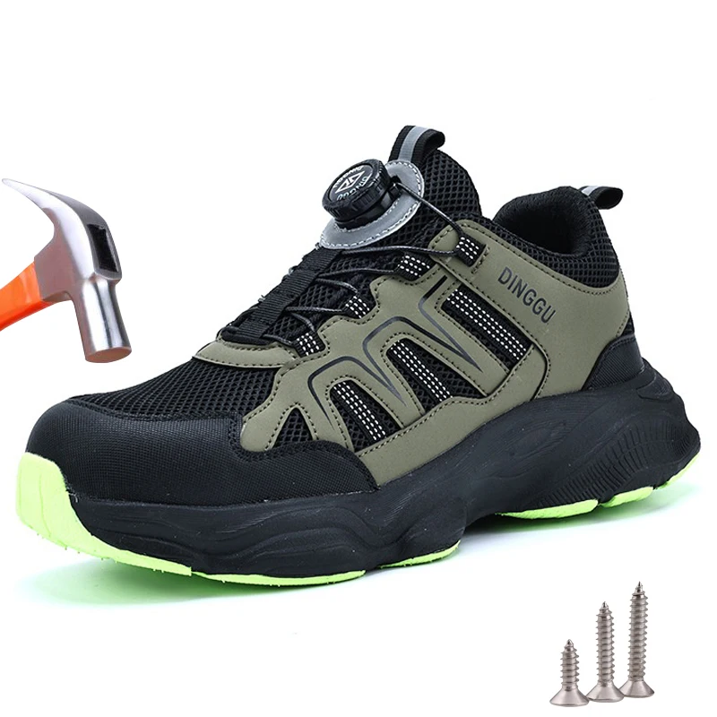 Rotating Button Work Safety Shoes Men Protection Steel Toe Labor Shoes Industrial Security Work Boots Breathable Safety Sneakers