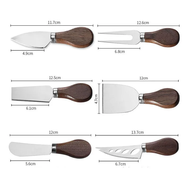4/6-piece Exquisite Cheese Knife Gift Set Rubber Wood Handle Stainless Steel Cheese Slicer Butter Knife Cutter Collection