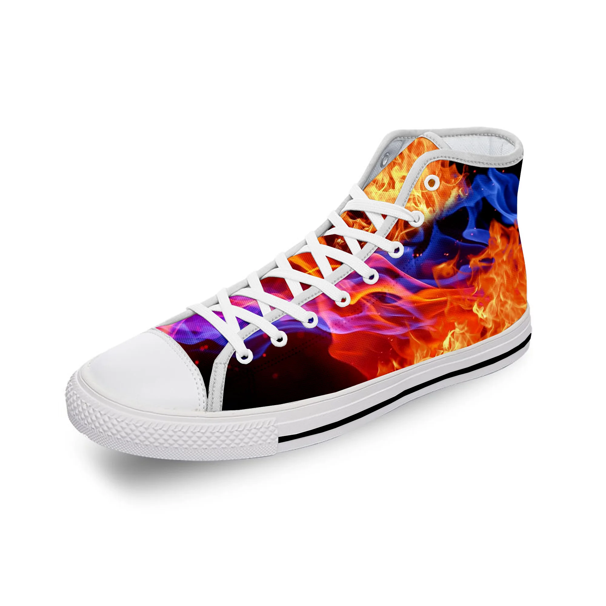 Anime Cartoon Flaming Flame Fire White Cloth Fashion 3D Print High Top Canvas Shoes Men Women Lightweight Breathable Sneakers thundercats anime cartoon fashion personality cool sport running shoes lightweight breathable 3d print men women mesh sneakers